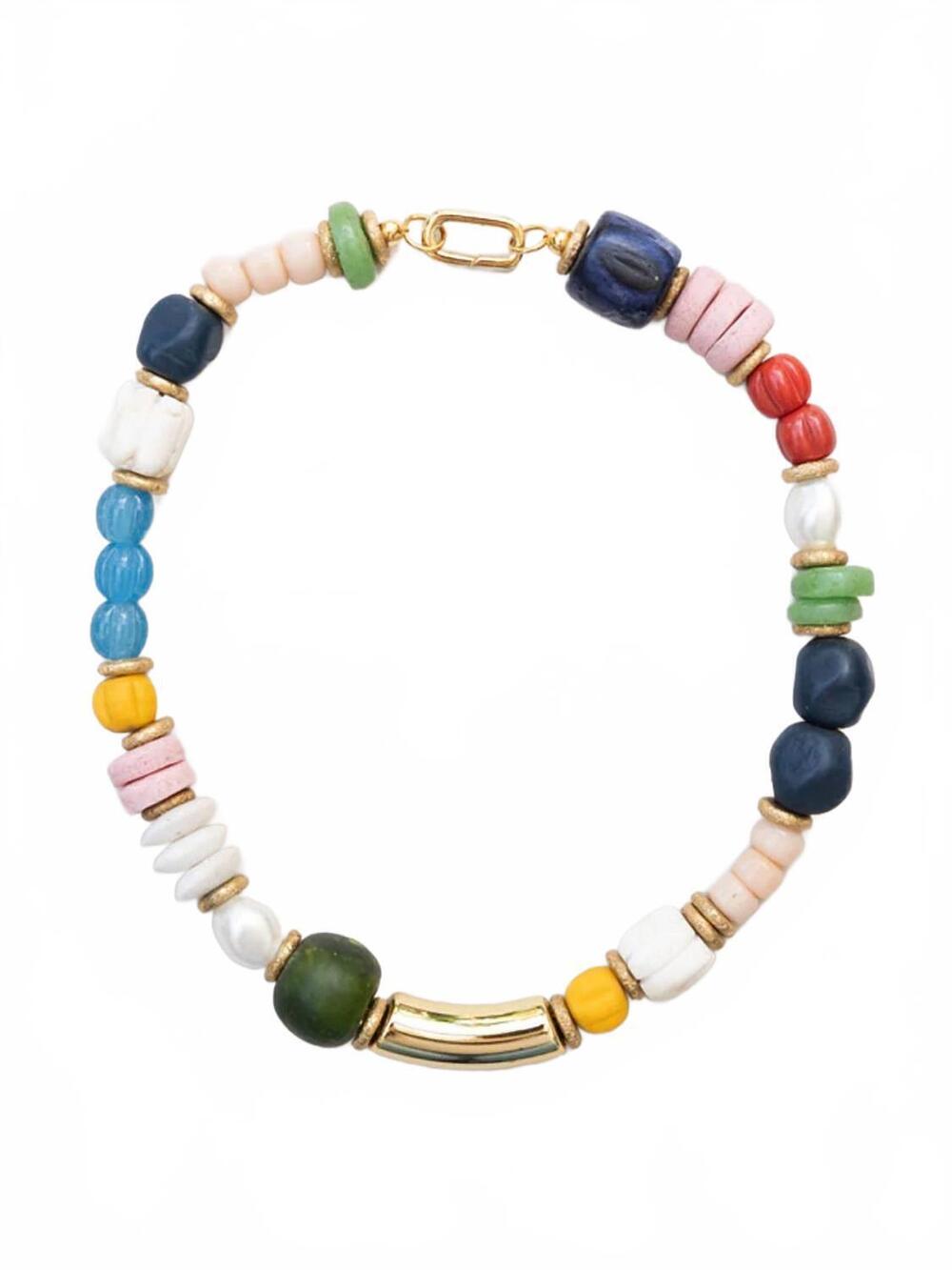 NEW BY LILLA women's pearl beaded vintage chunky necklace in multi color